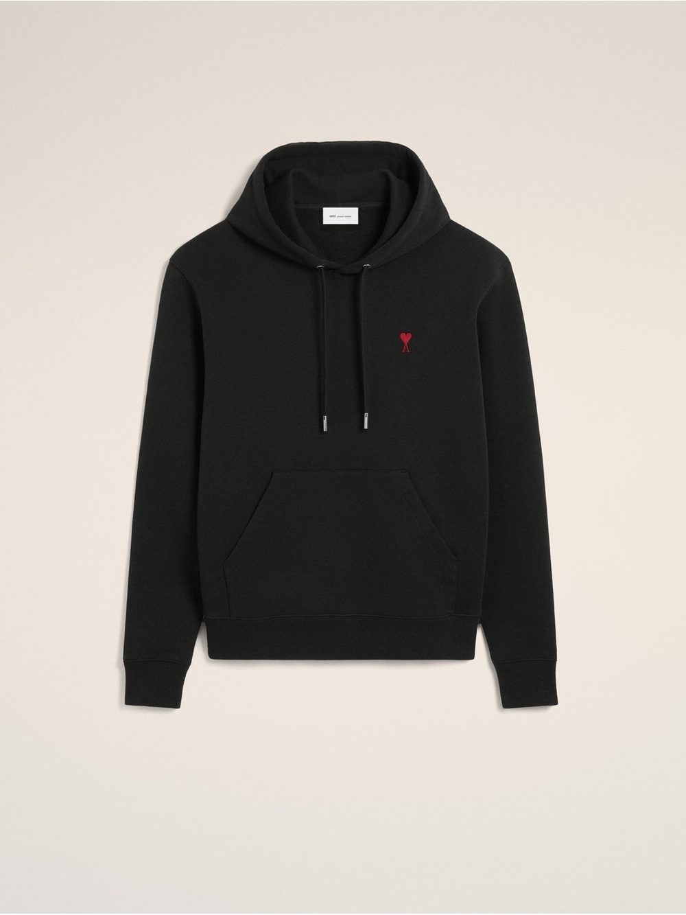 Black Hoodie with Red Heart Motif by AMI